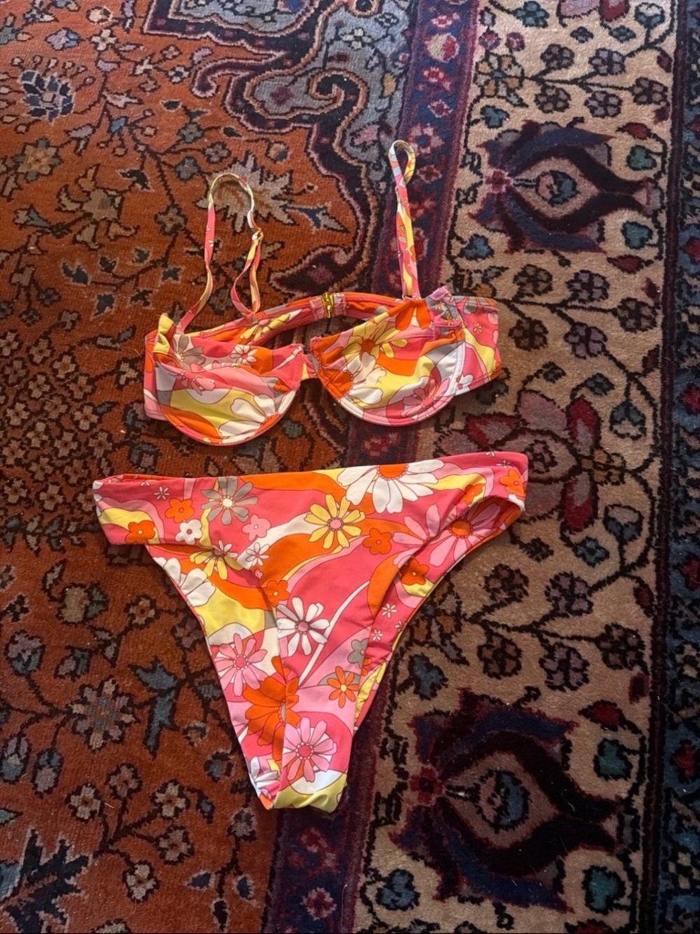 Out from Under Retro Floral Two-Piece Bikini — Pink, Orange & Yellow